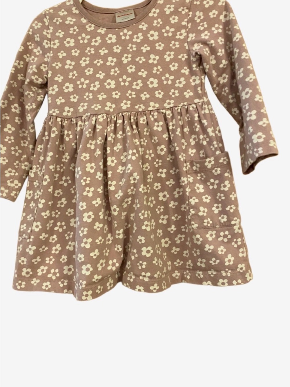 Kids' Long-Sleeve Floral Pocket Dress - Taupe Cream